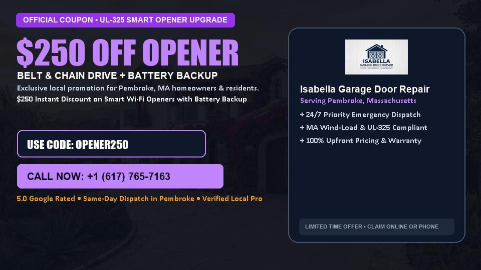 $250 OFF Smart Wi-Fi Garage Door Opener Installation in Pembroke, MA - Isabella Garage Door Repair